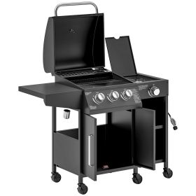 Outsunny 3 Burner Propane Gas Grill with Side Burner Barbecue Grill with Shelves, 37,000 BTU Output, 310 sq.in. Cooking Area