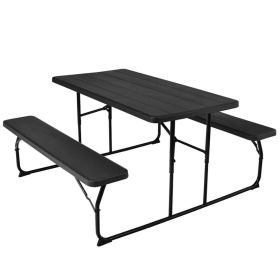 Indoor and Outdoor Folding Picnic Table Bench Set with Wood-like Texture