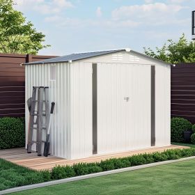 8X6 FT Metal Outdoor Storage Shed, Tool Shed with Pitched Roof Waterproof with Side Window and Lockable Door, Metal Tool Shed for Garden Tool Sto