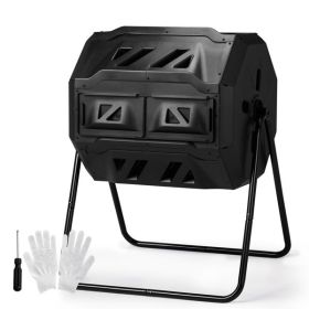 Outdoor Compost Tumbler Dual Chamber, Outdoor Tumbling Composter Dual Rotating Batch Compost Bin, 42 Gallon, Black