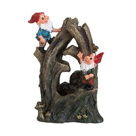 8.3x4.7x13.8" Decorative Woodland Gnome Water Fountain with LED Light, Brown