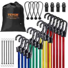 VEVOR 32 Pcs Bungee Cords Set 8 mm Heavy Duty Bungee Straps with A3 Steel Hooks