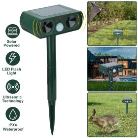 Ultrasonic Animal Repeller Solar Powered Motion Sensor Repellent IPX4 Waterproof Outdoor For Farm Garden Yard Repelling Deer Raccoon Cat Dog Rabb